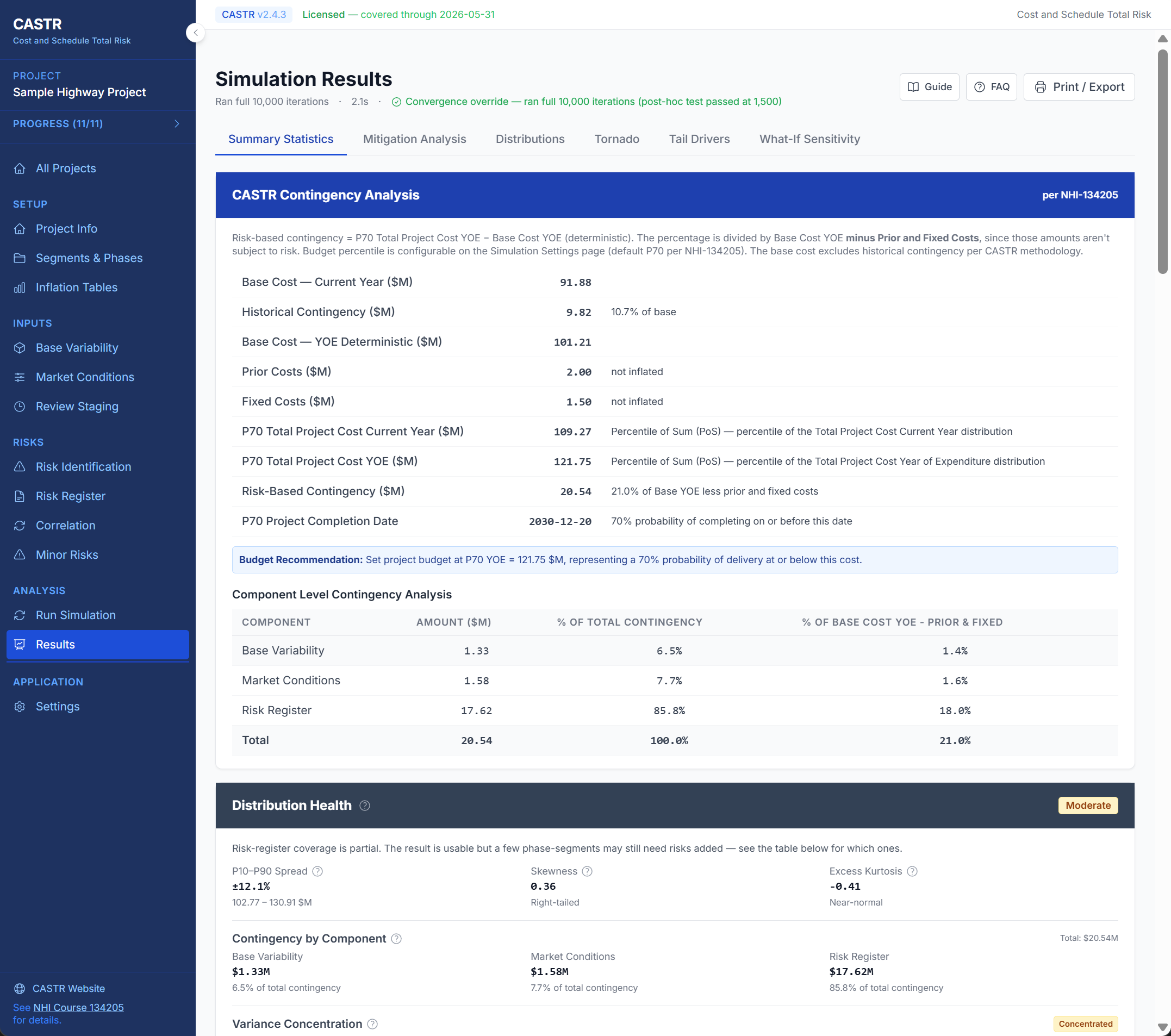 CASTR Contingency Analysis and Summary Statistics