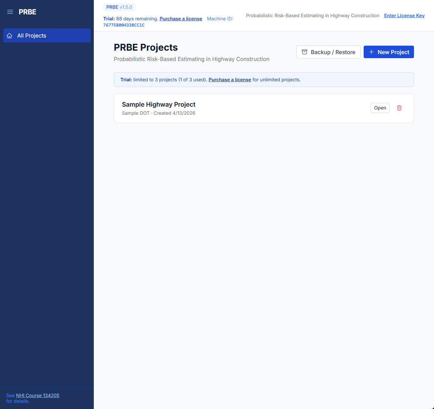 PRBE Project List - Home page showing project cards