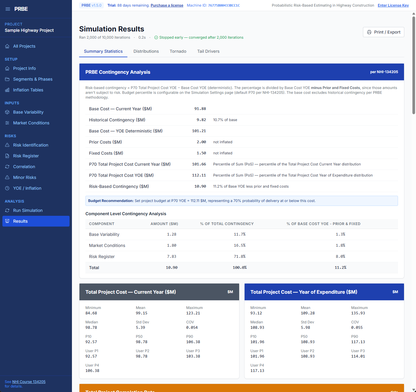PRBE Contingency Analysis and Summary Statistics